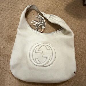Gucci Cream Leather Hobo Bag with Tassel